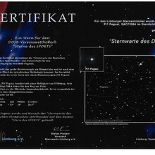 Das Zertifikat der Sternwarte Limburg für den „Stern des Sports" (Bild: DOSB/BVR)